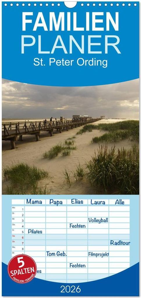 Familienplaner 2026 - St. Peter Ording 2026 mit 5 Spalten (Wandkalender, 21 x 45 cm) CALVENDO