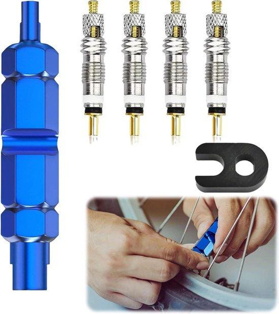Reparatieset für Fahrräder - 4 Stück Fahrradschrauben mit 2 Schraubenschlüsseln und Presta-Adaptern aus Aluminiumlegierung