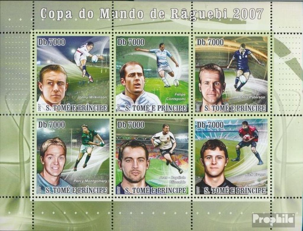 Briefmarken Sao Tome e Principe 2007 Mi 3060-3065 Kleinbogen (kompl. Ausgabe) postfrisch Rugby