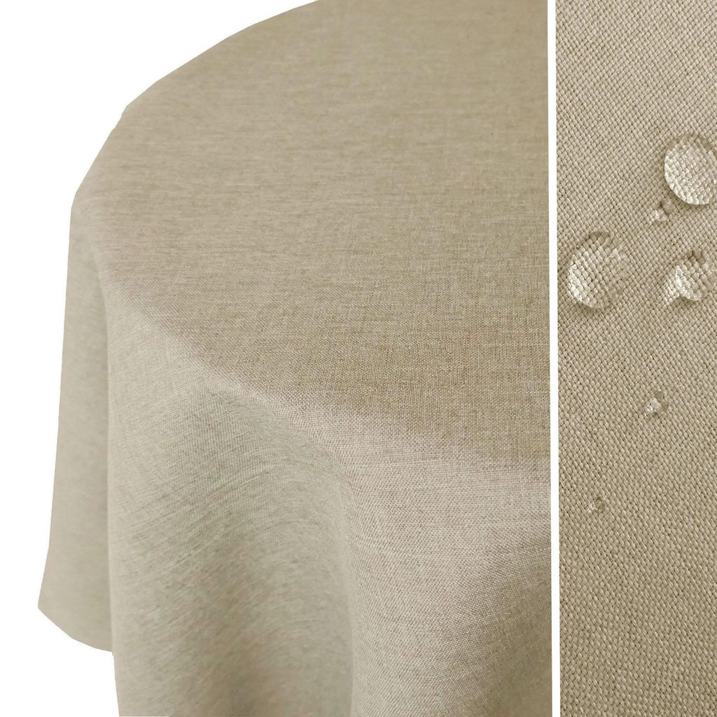 LEINEN Optik Rund 160 cm NATUR BEIGE Tischdecke bügelfrei pflegeleicht Gartentischdecke Leinenoptik Fleckschutz
