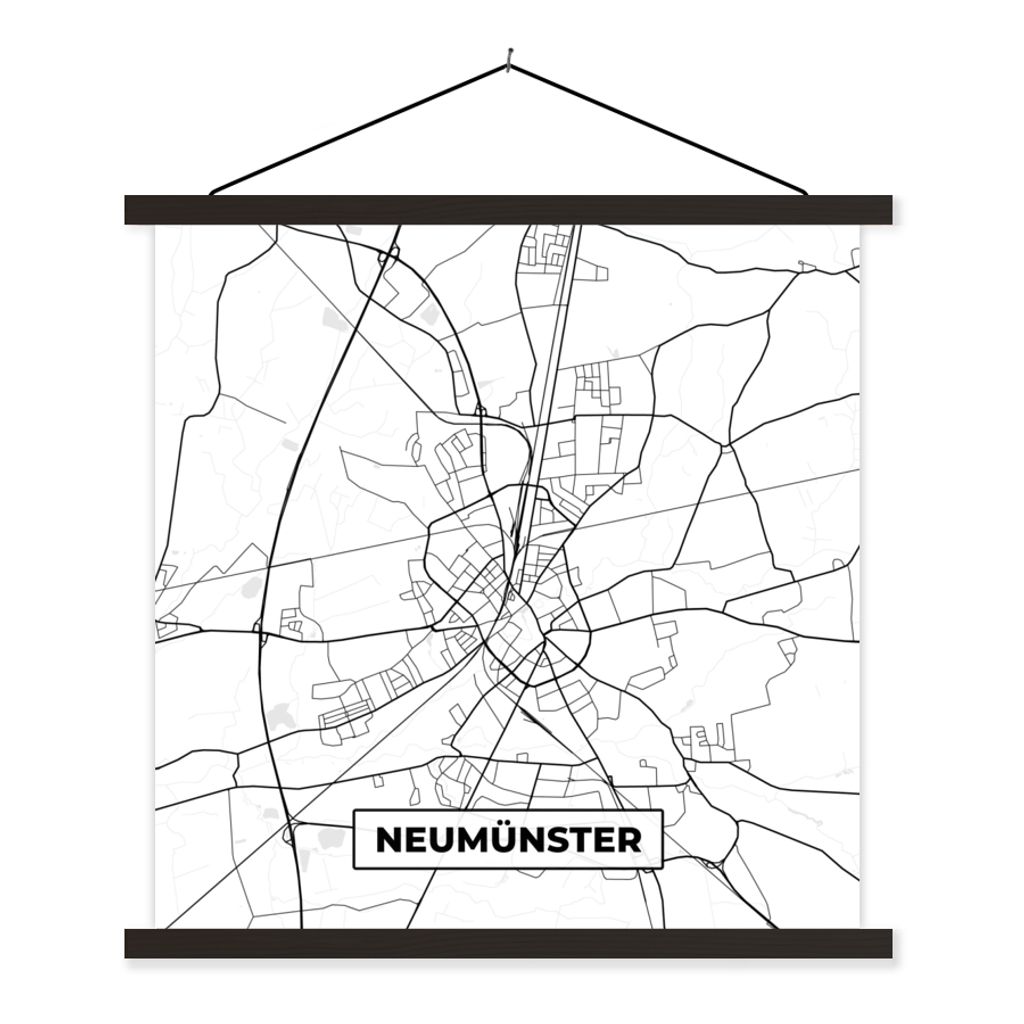 MuchoWow Textilposter Karte - Neumünster - Karte - Stadtplan 120x120 cm mit schwarzem Rahmen - Aufhängungsset
