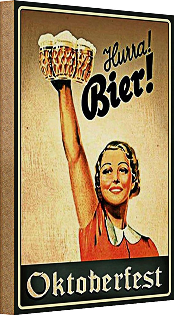Holzschild Spruch 20x30cm Hurra Frau mit Bier