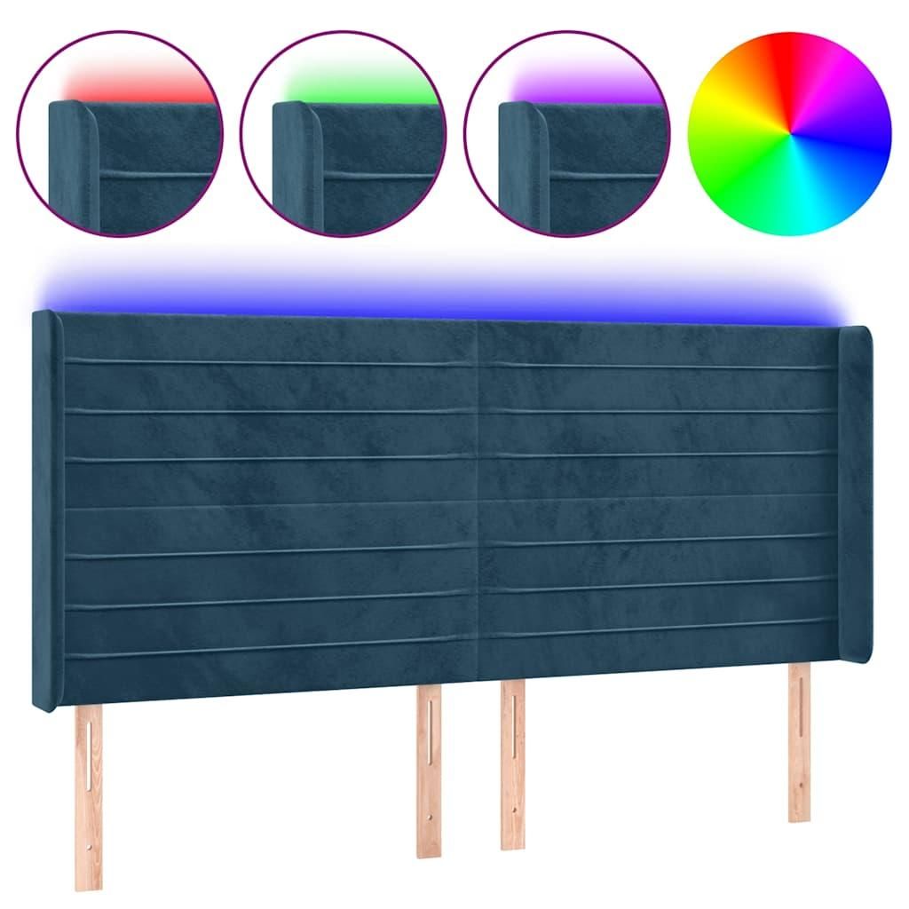 vidaXL LED Kopfteil Dunkelblau 203x16x118/128 cm Samt
