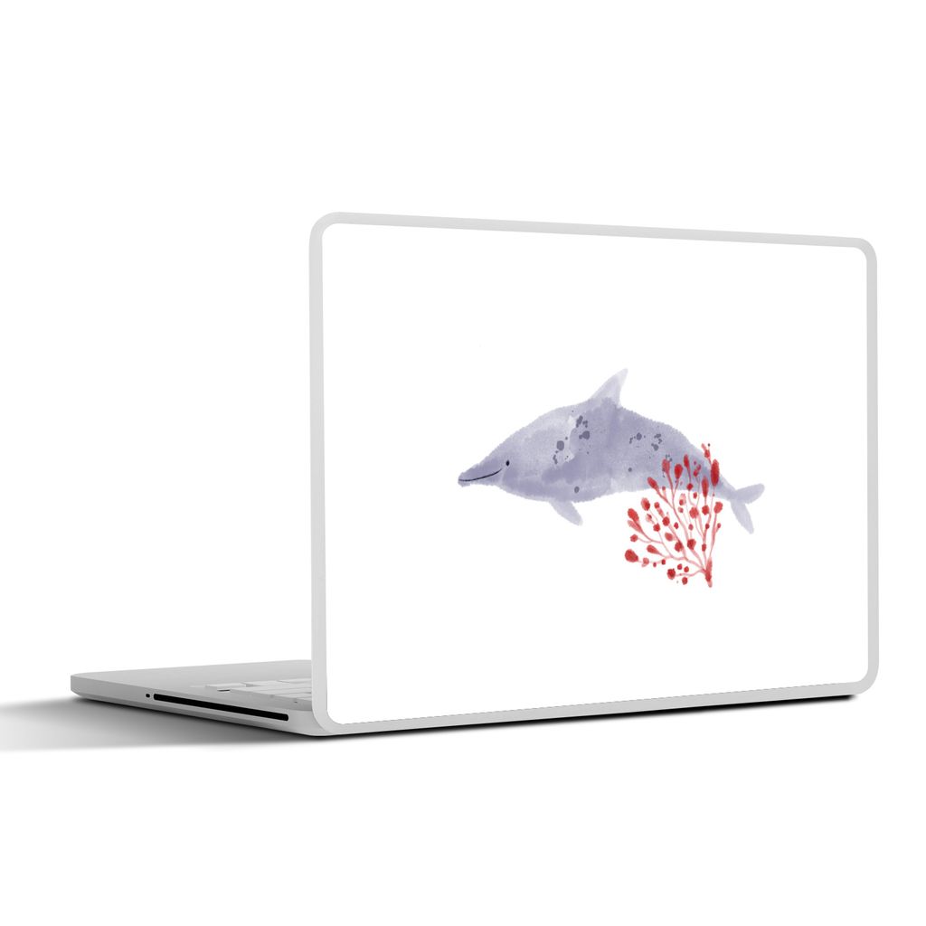 MuchoWow Laptop Aufkleber Sticker Cover Delfin - Pflanzen - Meer - Aquarell 31x22.5 cm - Laptop-Deko