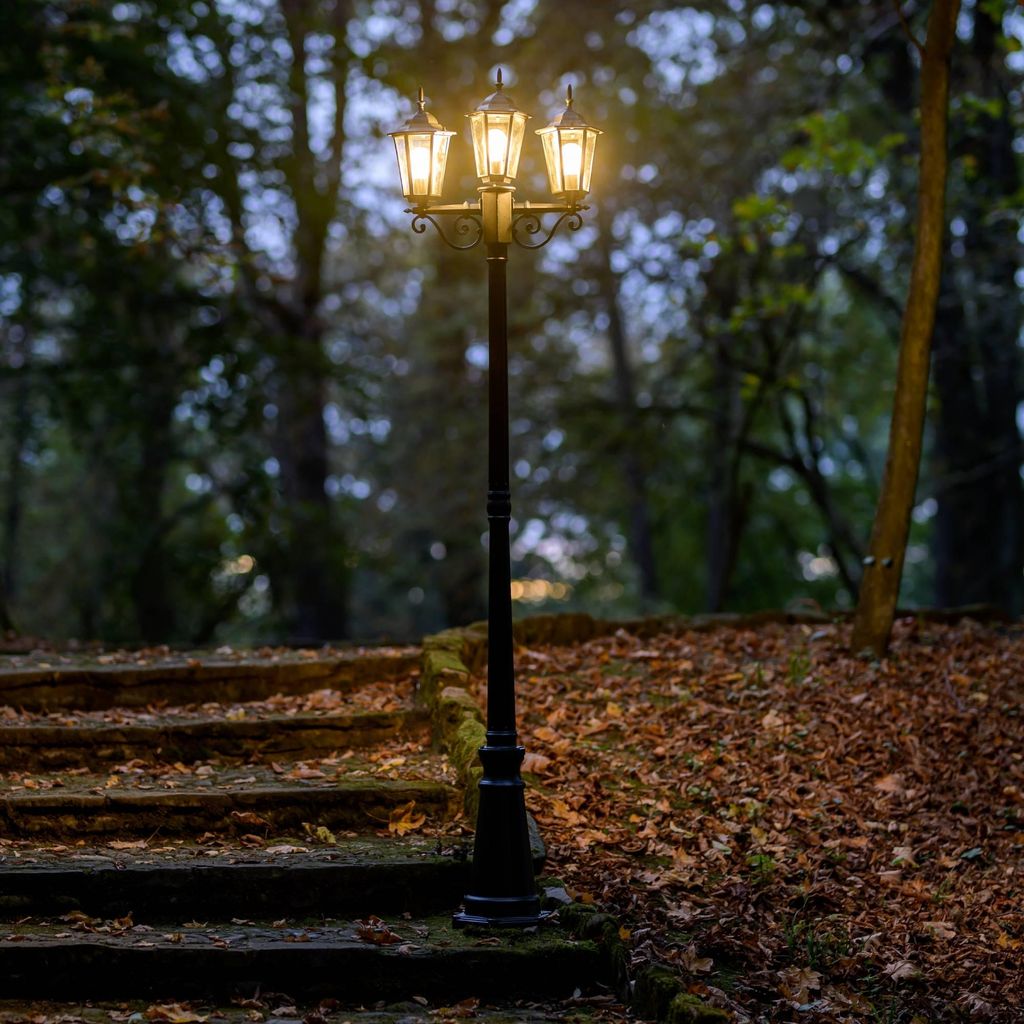 LUMILED Kandelaber 3-armige Vintage Laterne Wegeleuchte 230V 2,09m Höhenverstellbar, Schwarz, Aluminium Glas 3x Fassung E27 IP44 Garten