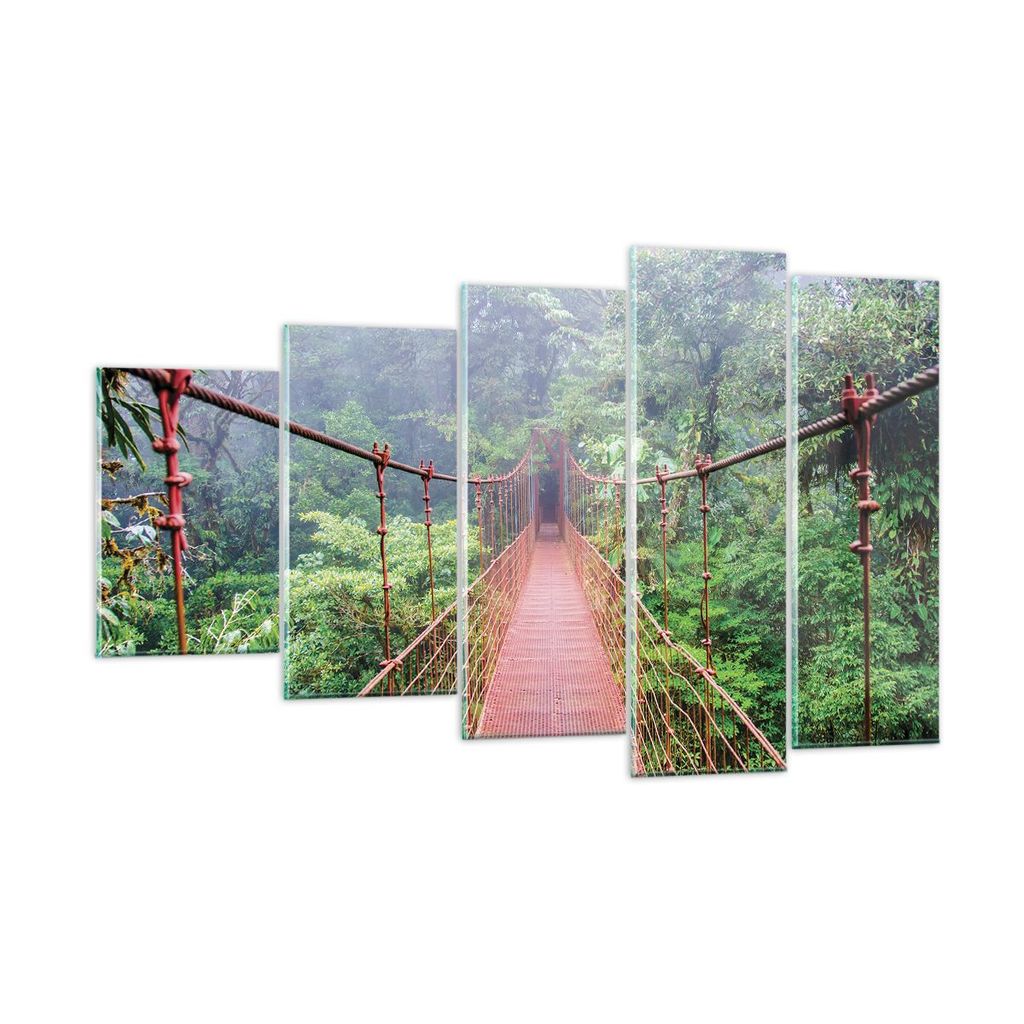 Bilder auf glas - 5 Teile - Brücke ausgesetzt Costa Rica - 100x60cm - Glasbilder - Wandbilder - Bilder - Wanddekoration aus Glas - Glas Bilder - W...