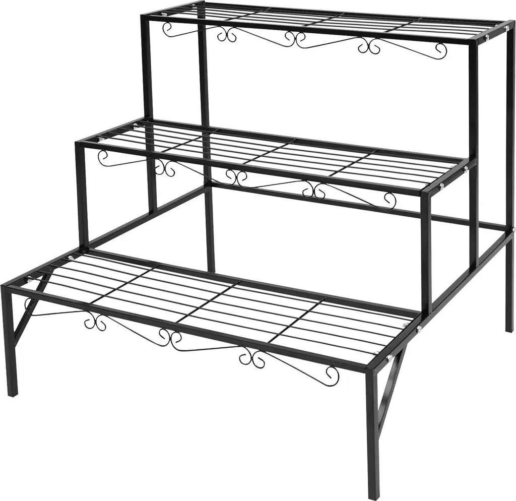 Étagère à plantes en métal noir 3 niveaux escalier 70x58x60 cm robuste