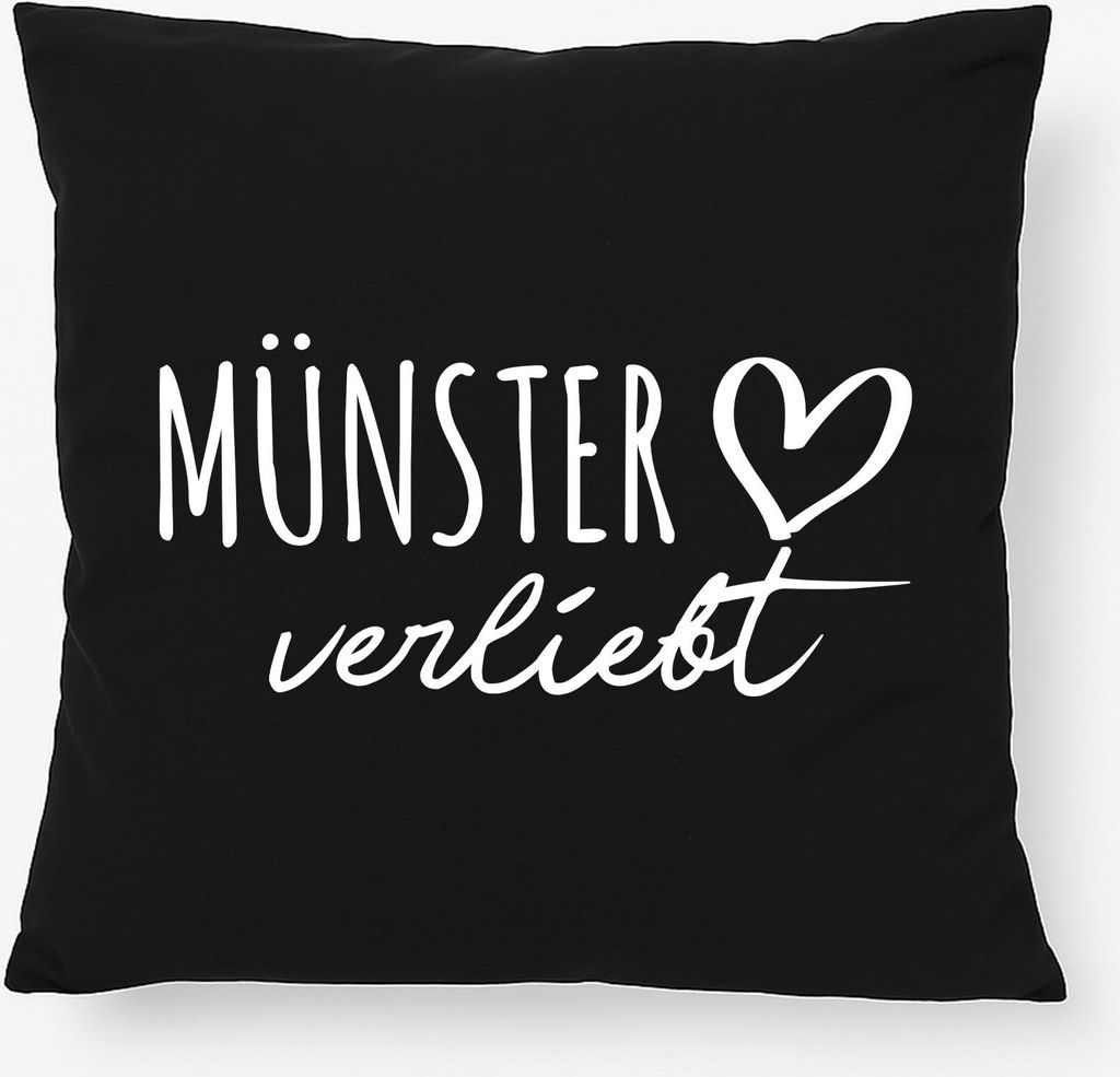 Huuraa Kissen Münster verliebt 40x40cm mit Füllung Black Baumwolle Dekokissen Geschenkidee