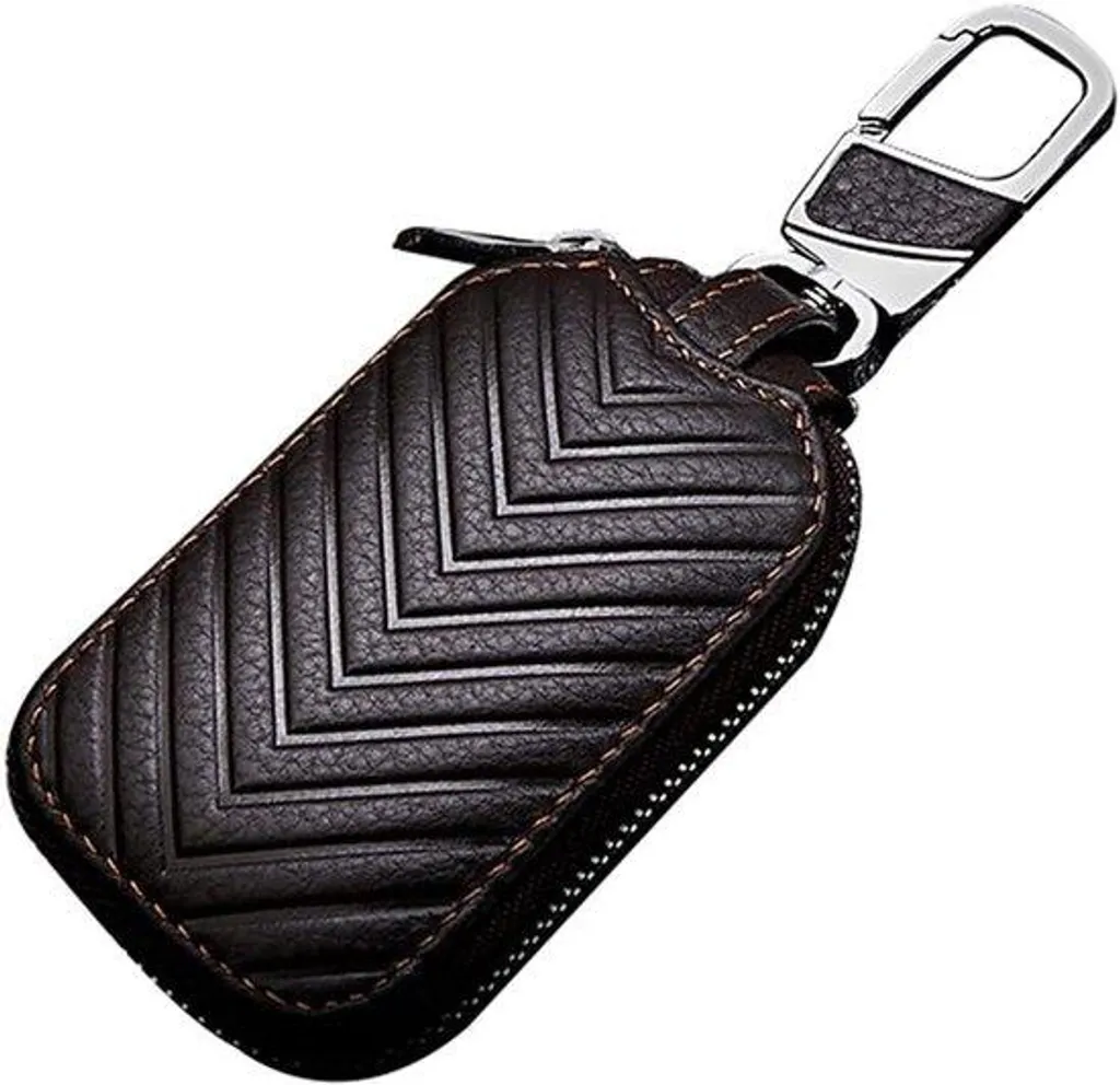 Étui à clés en cuir véritable avec porte-clés et compartiment monnaie