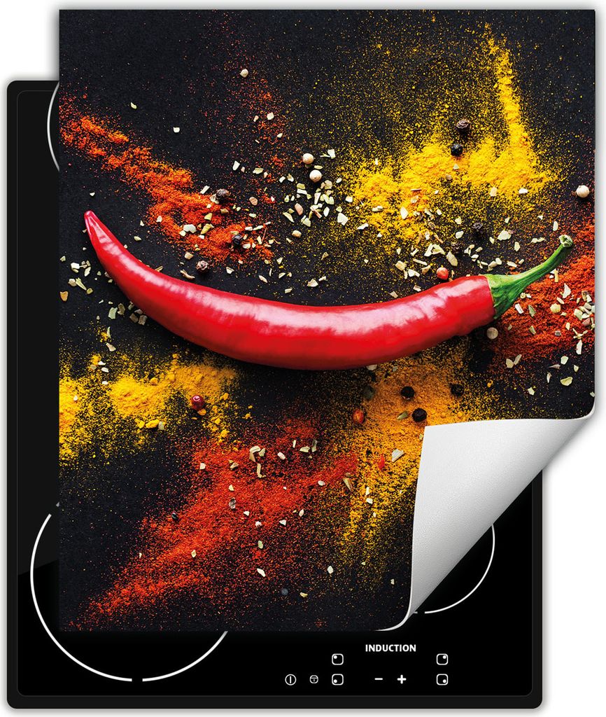 DarHaus Herdabdeckplatte 45x52 cm Anti Rutsch Matte Aufrollbar, Bunt - Chilli