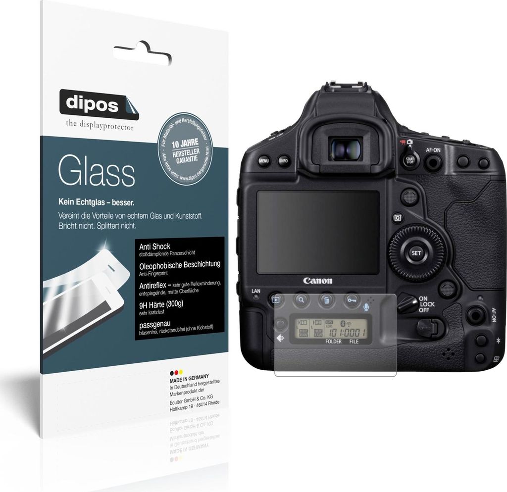 2x Schutzfolie für Canon Eos 1D matt - Anti-Shock 9H Folie dipos Glass Kunststoffglas