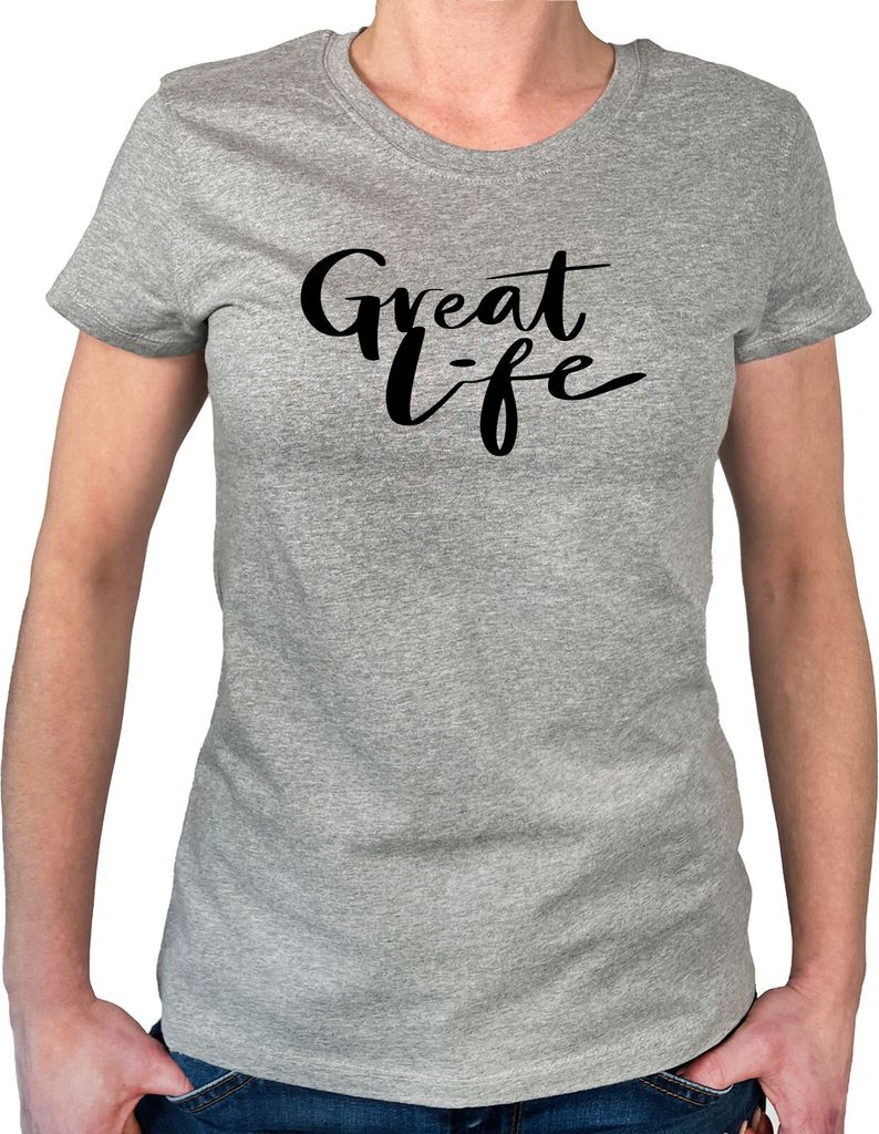 Huuraa Damen T-Shirt Great Life Schriftzug XS Sport Grey Bio Baumwolle Fairtrade Damenshirt Geschenkidee