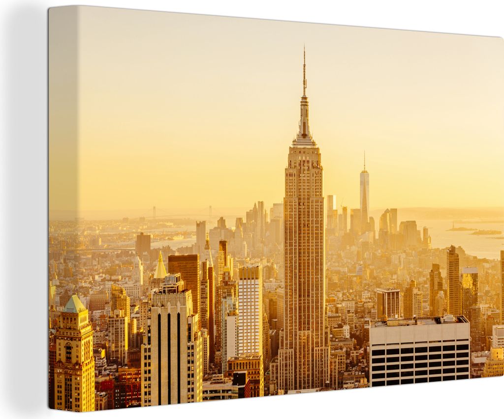 OneMillionCanvasses - Leinwandbilder - 150x100 cm, Goldglanz über New York, Wandbilder Kunstdruck Wanddekoration