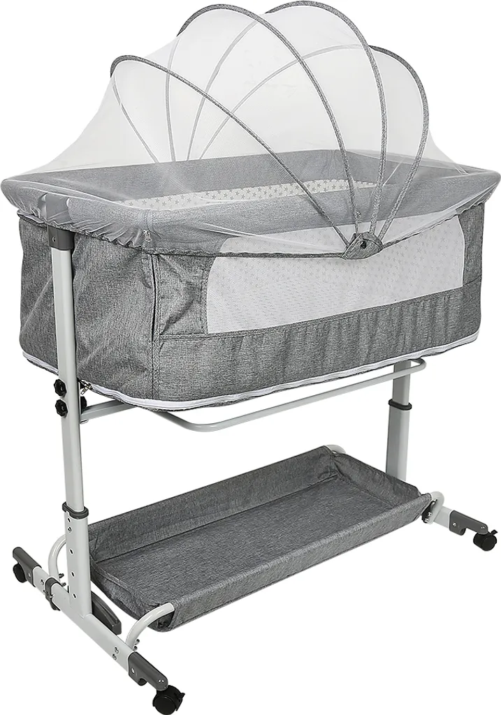 Lit Bébé Indépendant Réglable en Hauteur Gris Berceau d'Appoint Mobile