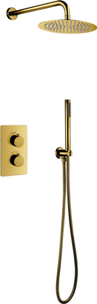 Unterputz Regendusche 25 cm Komplettset mit Wandbrausekopf Arm Gold Gebürstet