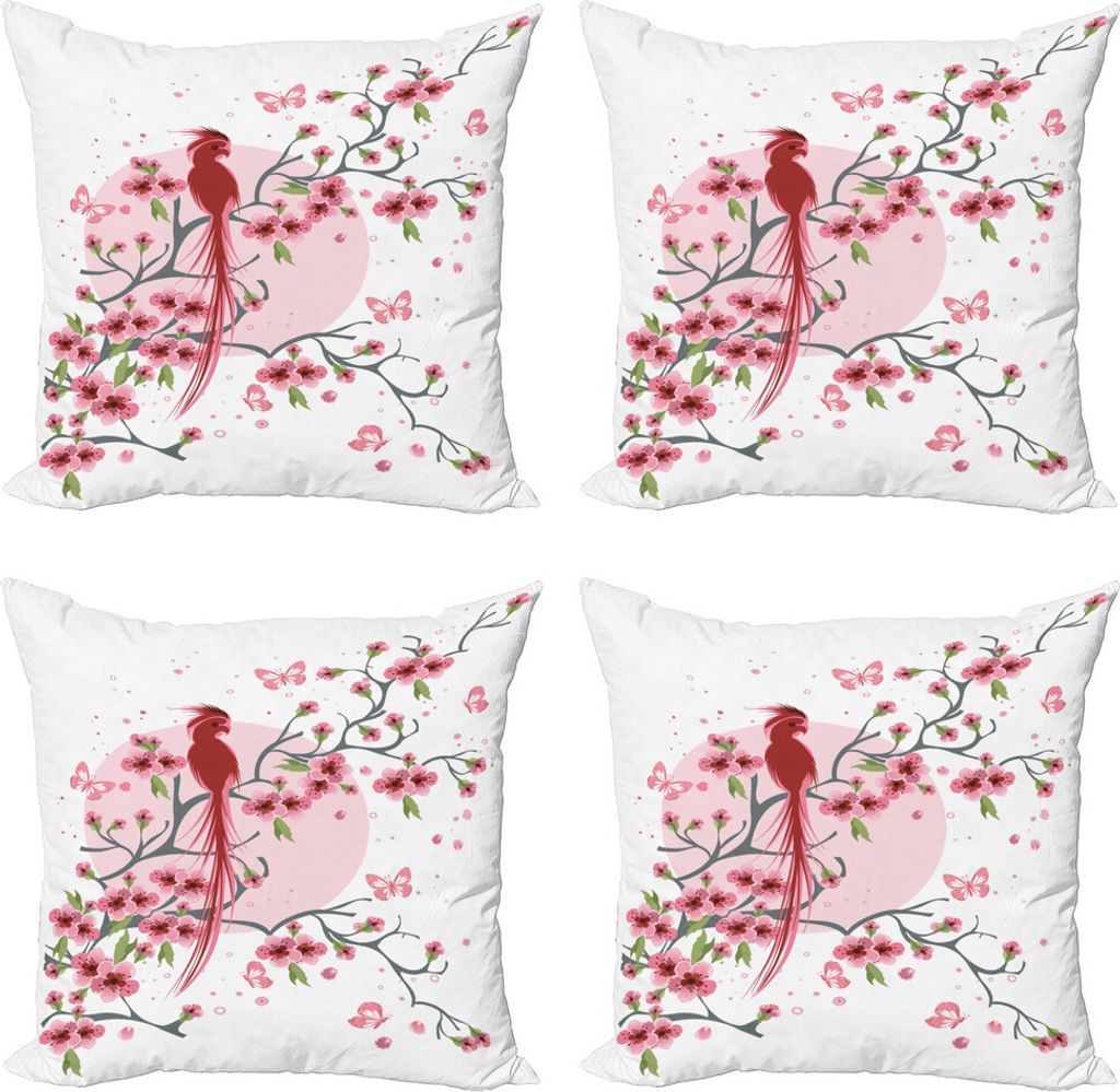 ABAKUHAUS japanisch Kissenbezug Set (4 Stück), Mythisches Phoenix-Vogel, Moderner Doppelseitiger Digitaldruck, 60 cm x 60 cm, Rosa