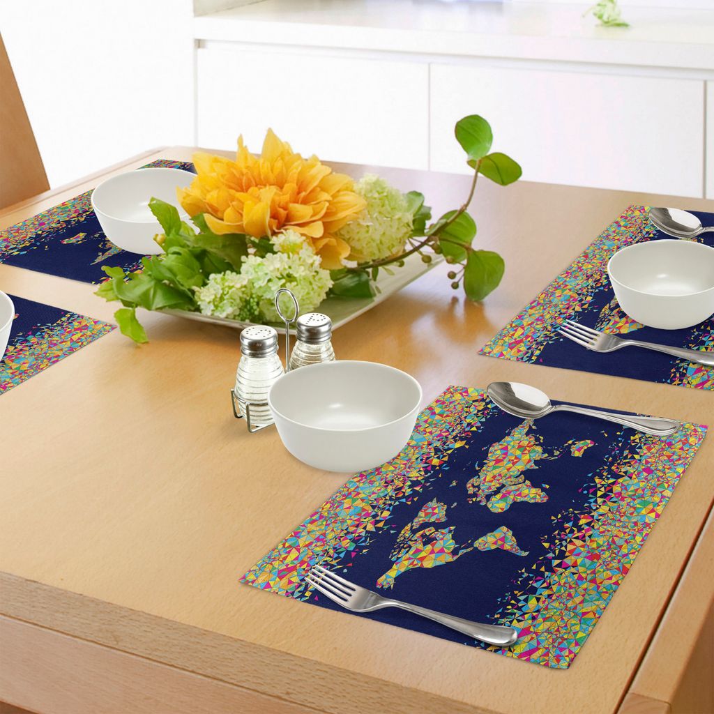 ABAKUHAUS Fernweh Platzmatten, Weltkarte von Layers Mosaiken Global Vibrant Colors Festlich organisiert, Tiscjdeco aus Farbfesten Stoff für das Es...