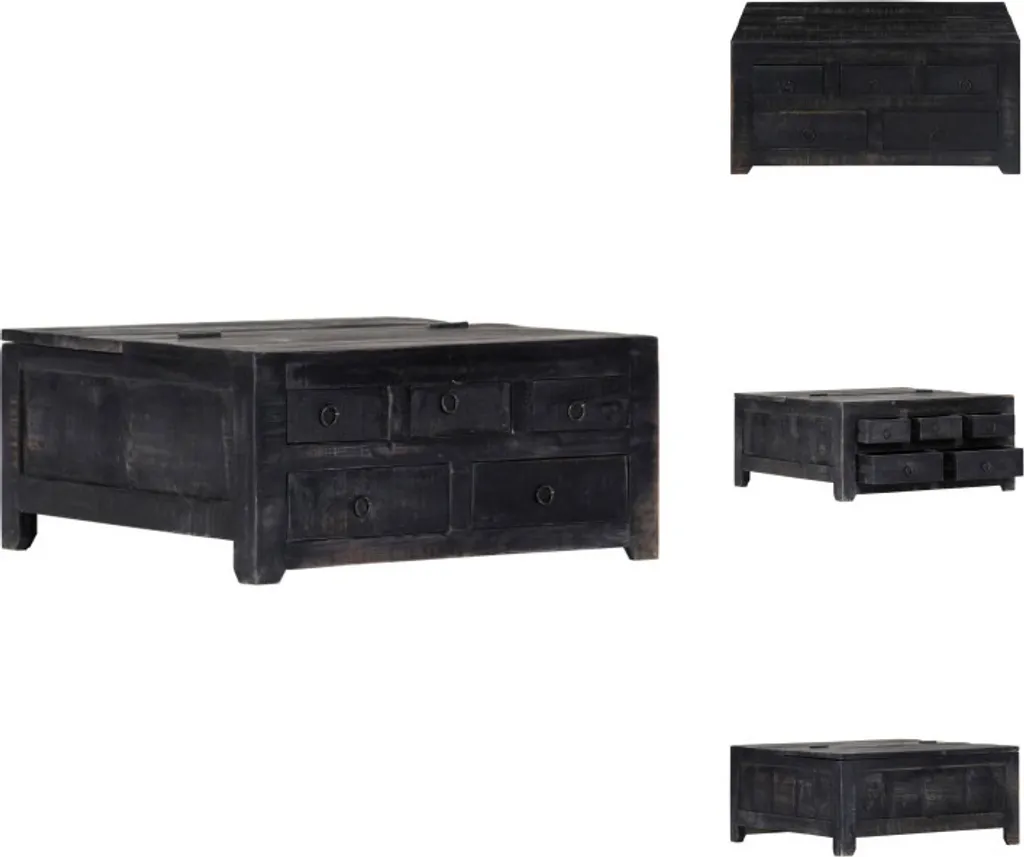 vidaXL Table Basse Noire 65x65x30 cm en Bois de Manguier Massif Durable