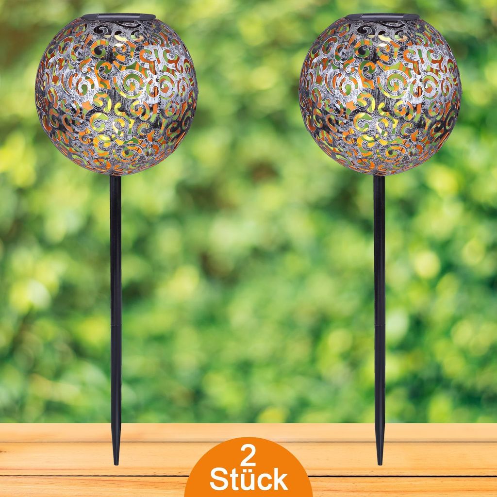 Solarleuchte Garten Außen Solarlampe 2er Set Kugel 19 cm Außenlampe Solar Silber