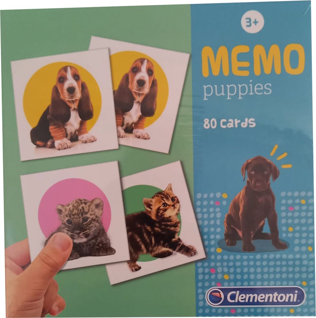 Clementoni 18078 Memory Memo Puppis Tiermotive Hunde, Katzen, Tiger, 80 Karten, 40 Kartenpaare