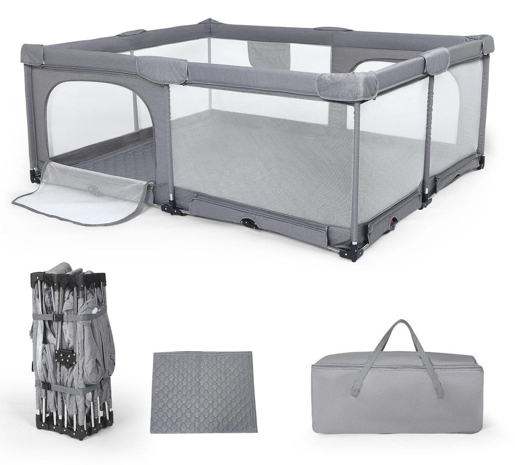 Baby Laufgitter - Laufstall & Sicherheitszaun - 183x151x70 cm - Faltbar - Innen/Außen - Für 1–2 Jahre - Grau