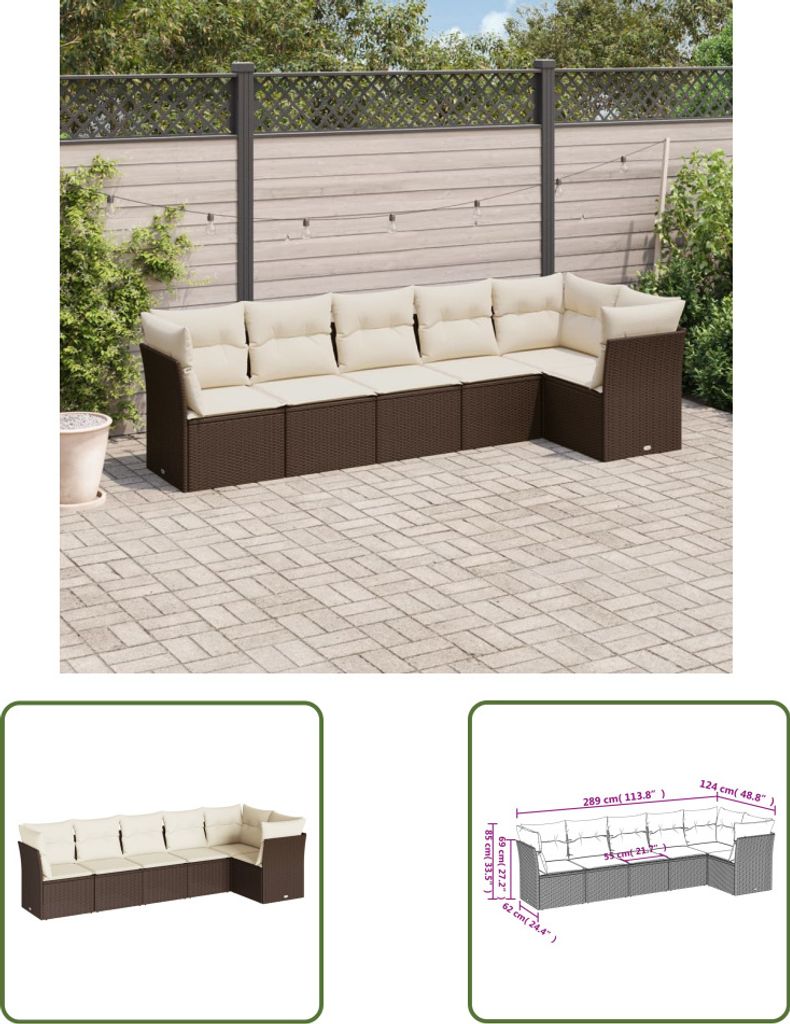 The Living Store 6-tlg. Garten-Sofagarnitur mit Kissen Braun Poly Rattan