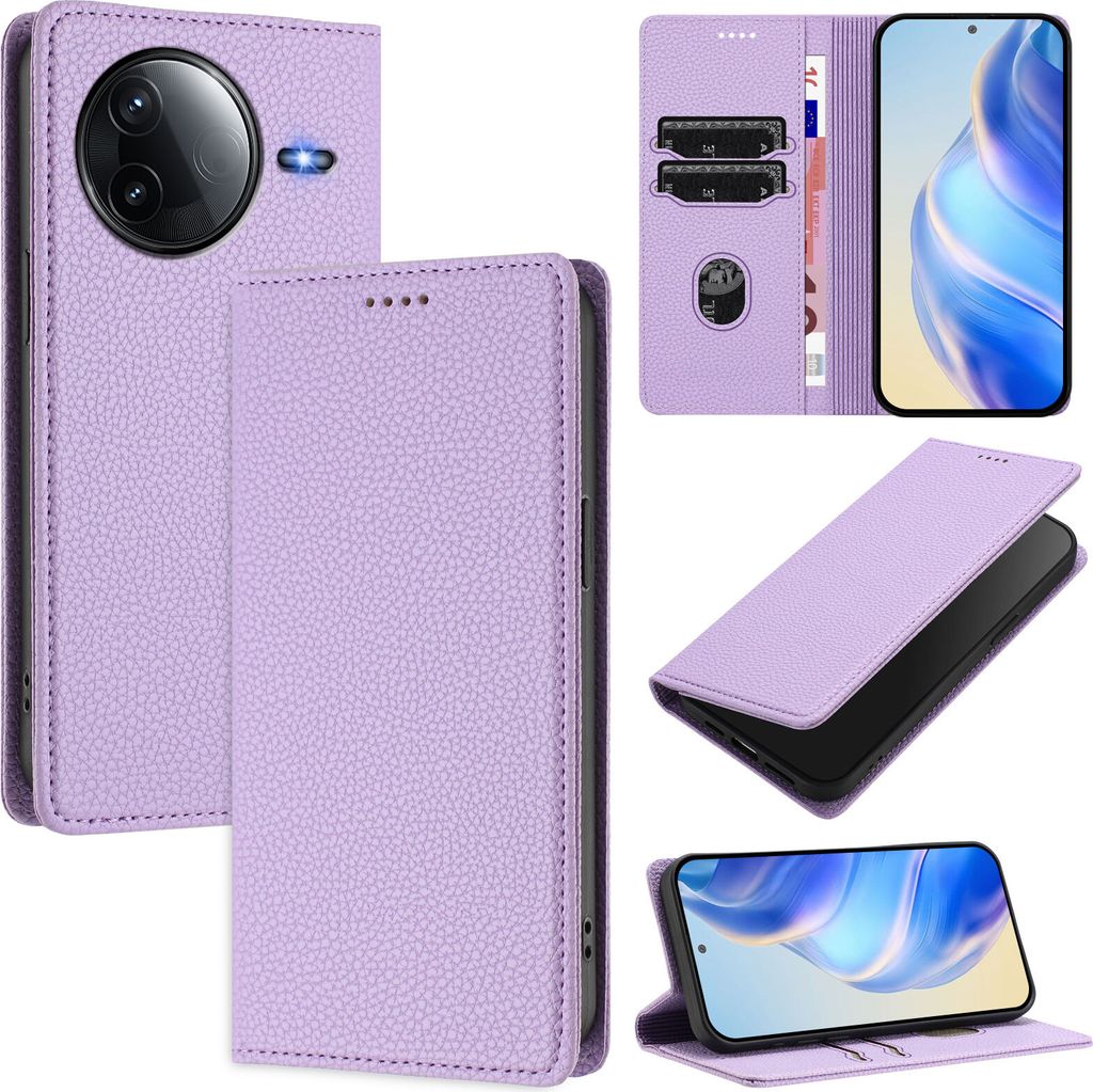 Litchi Leder Handyhülle für Xiaomi Redmi K80/K80 Pro Wallet Kartenfächer Standfunktion Hülle Violett
