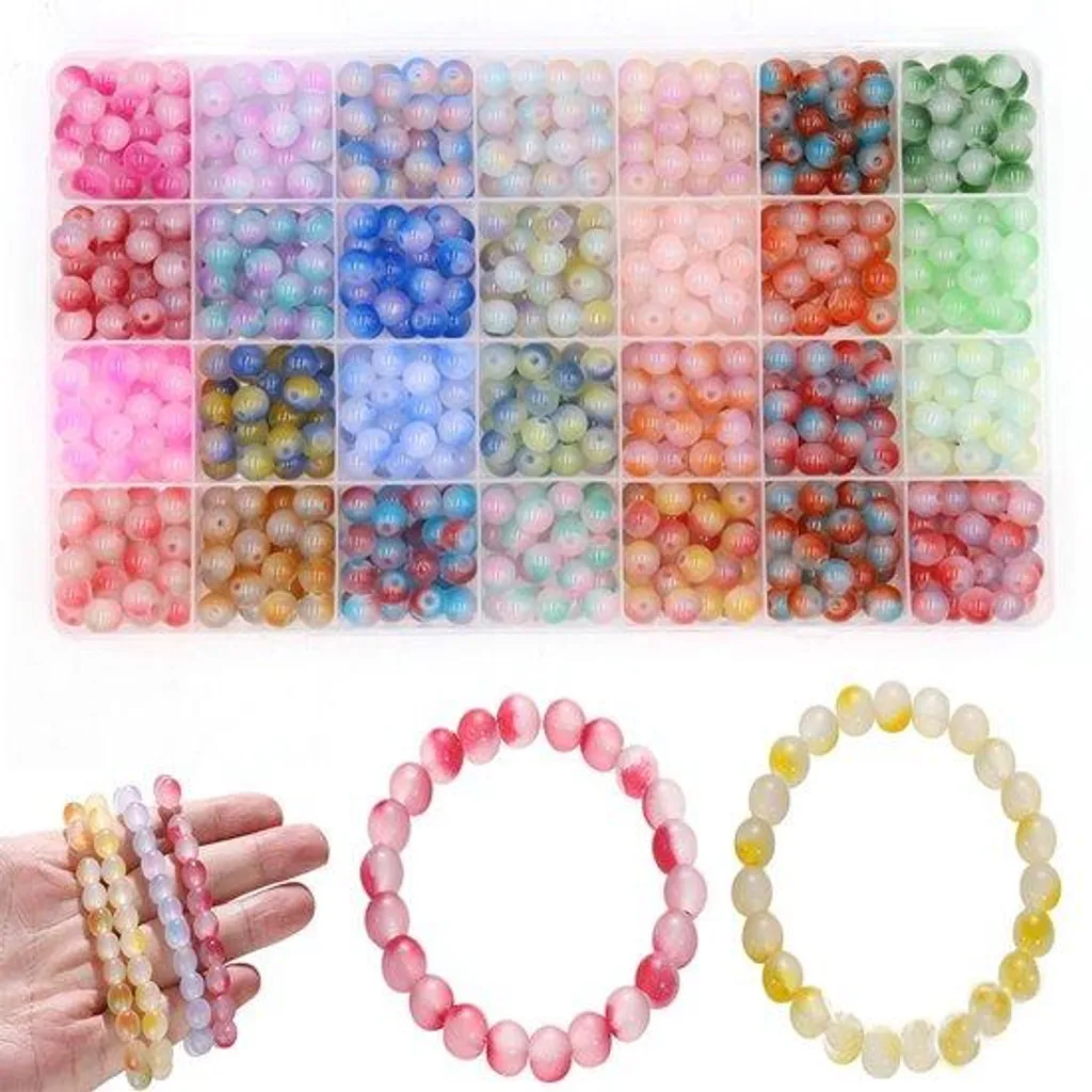 Perles en verre 8 mm multicolores : 700 unités pour vos bracelets