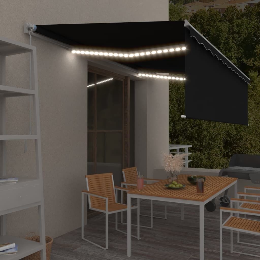 "2025"cloris Markise Manuell Einziehbar mit Rollo & LED 5x3 m Anthrazit Markisen DE7400 3parcel