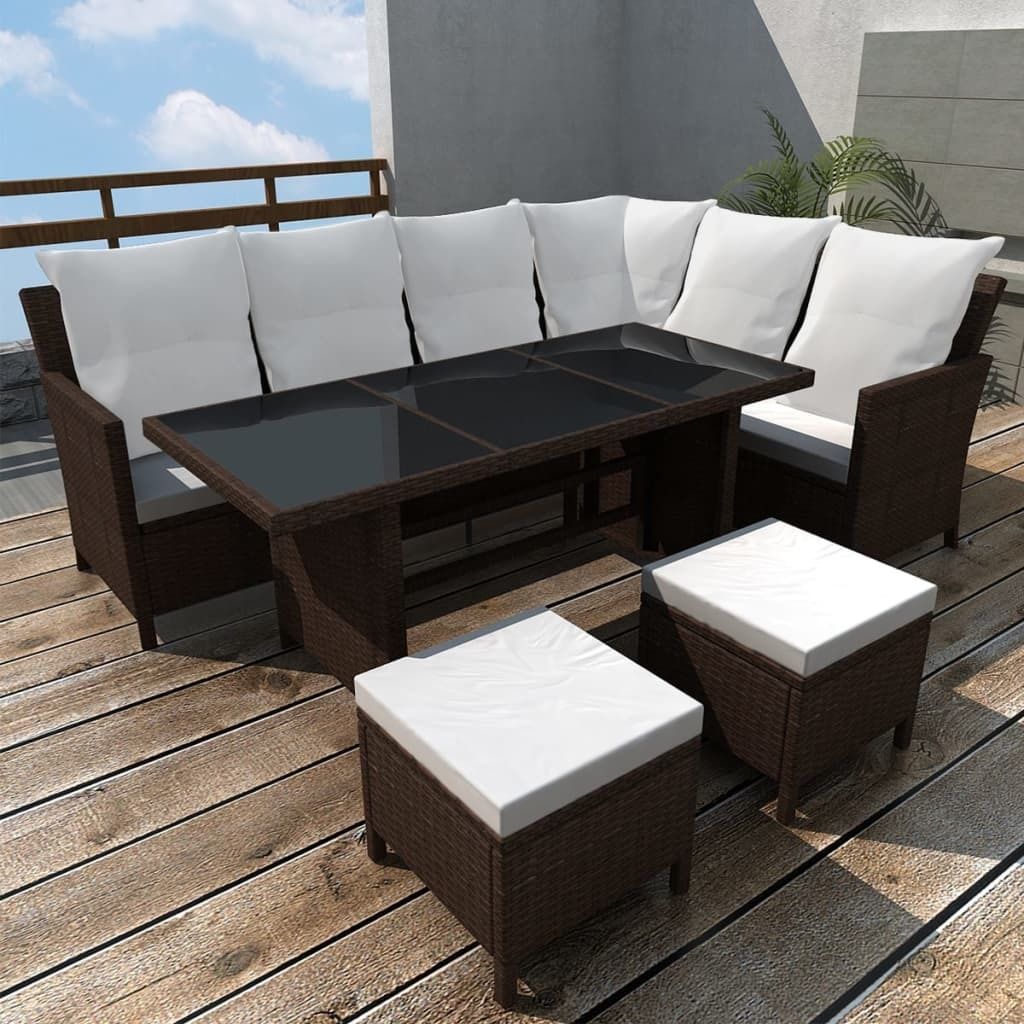 “2026 Moderne“4-tlg. Garten-Lounge-Set mit Auflagen Poly Rattan Braun - Gartenlounge-Set, Gartenmöbelset, Sitzgruppe Designermöbel 4833999
