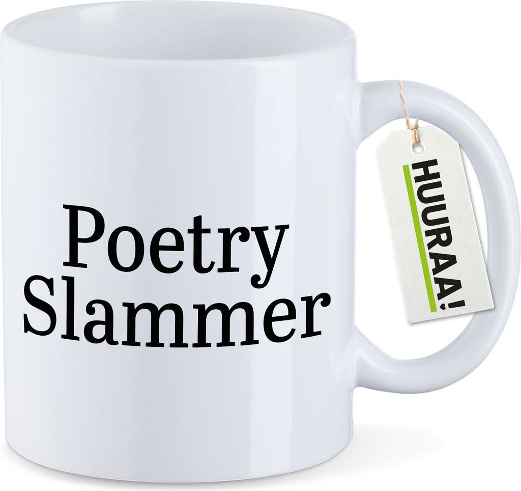 Huuraa Kaffeetasse Poetry Slammer Schriftzug 330ml Weiß Keramik Kaffeebecher Geschenkidee