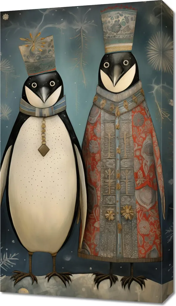 Tableau 40 x 70 cm Pingouins Royaux - Décoration Murale Animaux Banquise