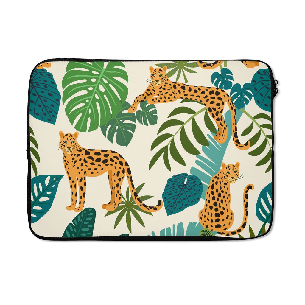 MuchoWow Laptop Hülle 14 ZollDschungel - Leopard - Pflanzen - Muster - Mädchen - Jungen Laptoptasche - Laptoptasche - Stoßsicher - Schutzhaube