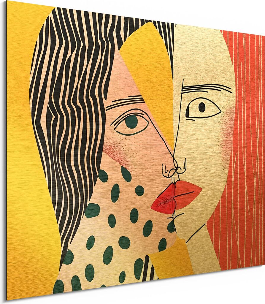 DEQORI Alu-Dibond Bild Gold 40x30 cm 'Geometrie der Gefühle' Wandbild Metall dünn Design