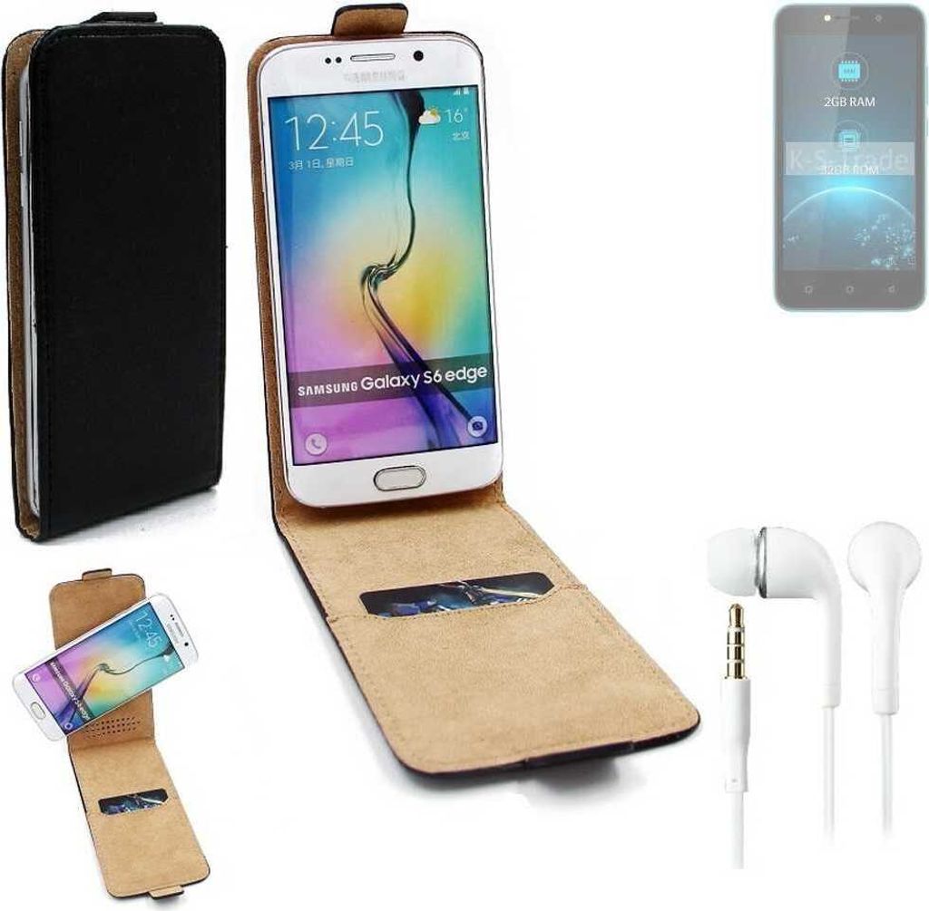 K-S-Trade Handyhülle + Kopfhörer kompatibel mit Lava Z21 360° Flipstyle Schutzhülle Smartphone Tasche Case Flip cover schwarz 1x