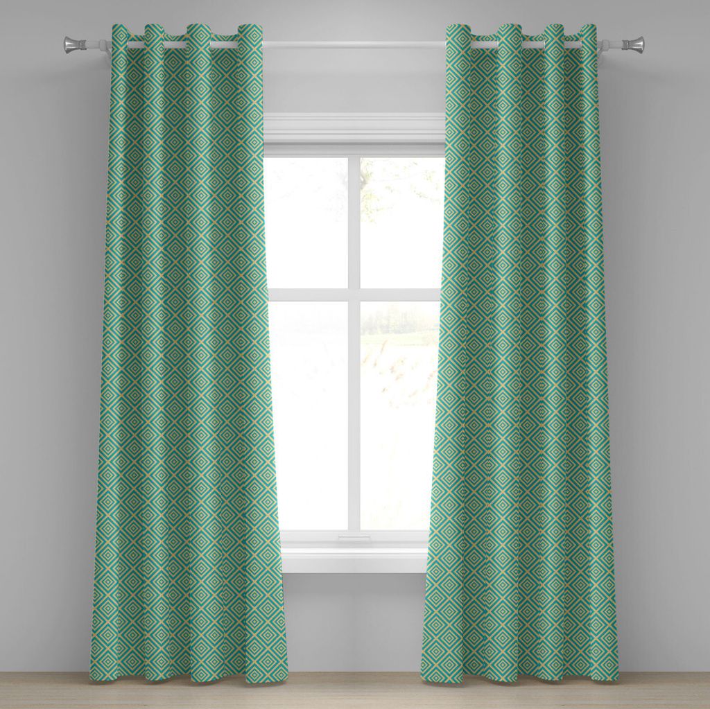 ABAKUHAUS Geometrisch Ösenvorhang, Geschachtelte Quadrate Geometrischer zeitgenössischer Entwurf Symmetrischer Fliesen-Druck, Dekorative 2-Panel-...