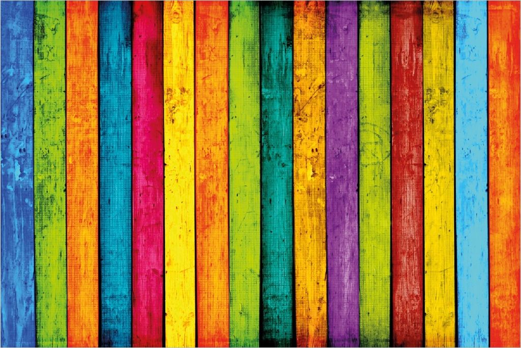 Wallario Poster - Buntes Holz - bunte Streifen mit Farbe und Holzstruktur, Kunstdruck Größe: 61 x 91,50 cm