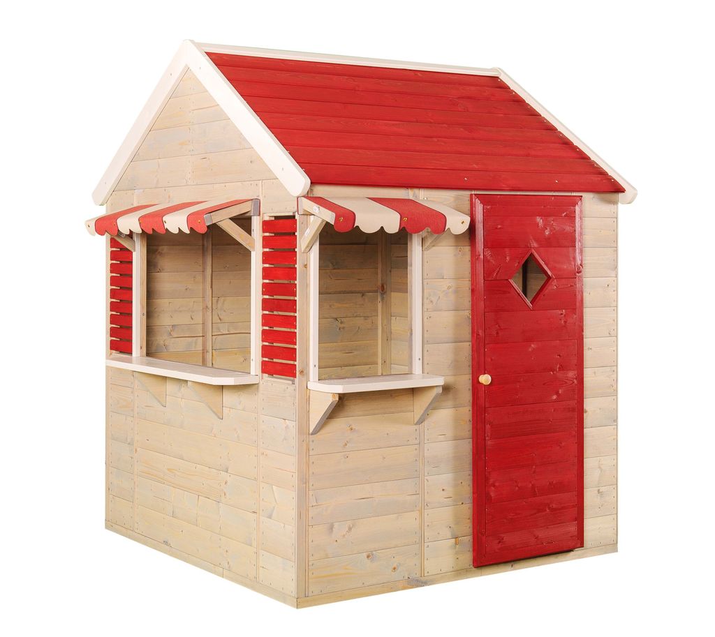 Wendi Toys Holz Spielhaus Dachs inkl. Markisen Natur 120x120x155 cm