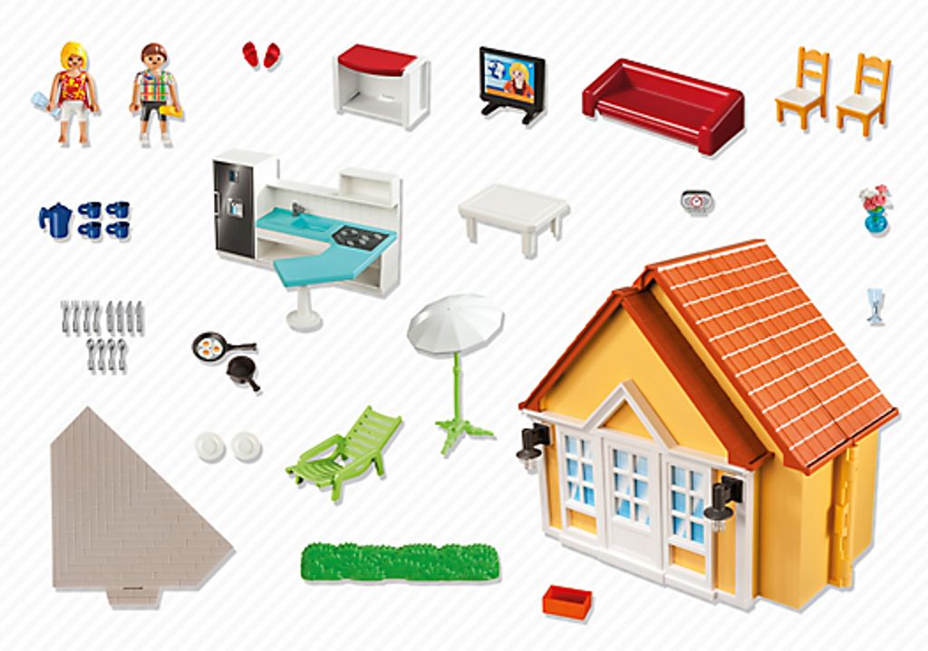 Playmobil® 6020 Summer Fun Aufklapp Ferienhaus Haus m Geschirr Sofa Fernseher 