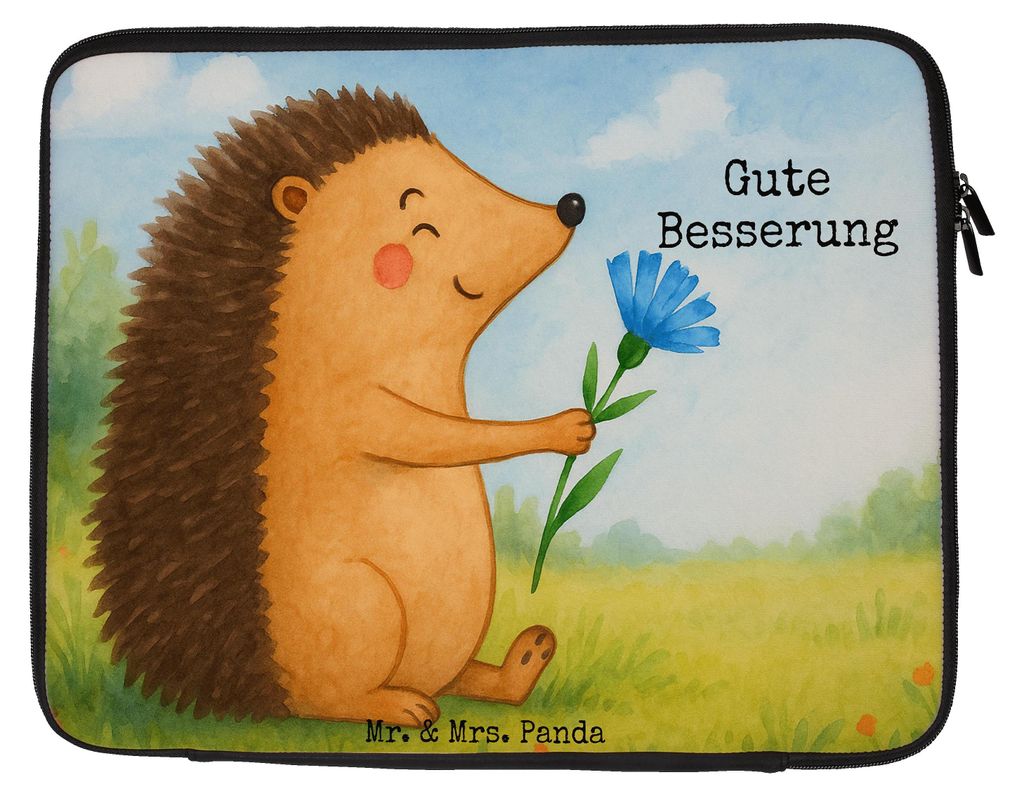 Mr. & Mrs. Panda Laptophülle Igel Blumen Design 20 x 28 cm - Weiß - Geschenk, Laptoptasche, Laptop Sleeve, Krankheit, Case, Gute Besserung, Genes...