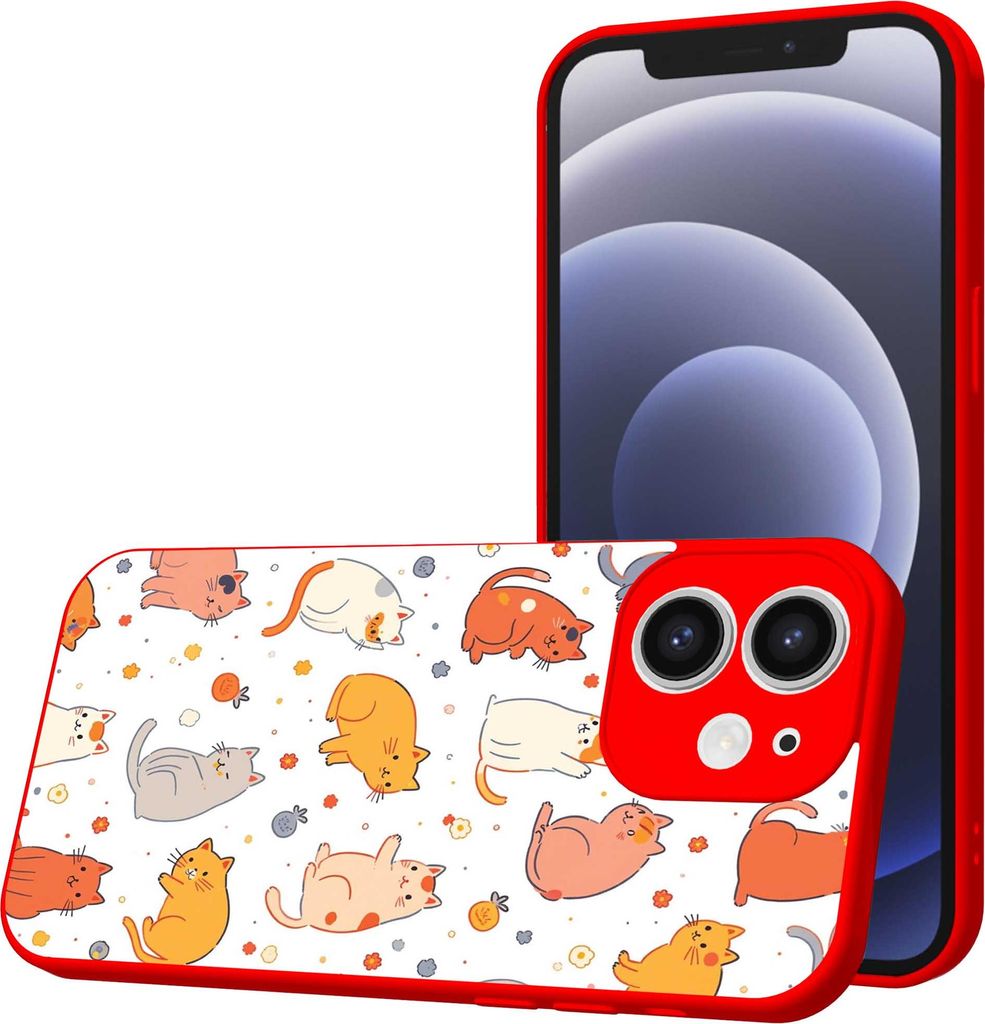 Smartphonica Telefon Fall geeignet für iPhone 12 mit Katzen und Katzen Impressum - TPU zurück Abdeckung Fall Katzen Design - rot