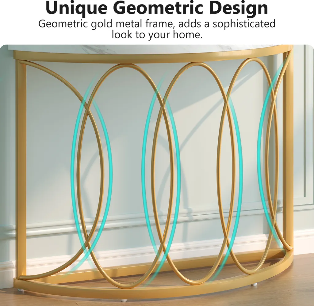 Table console étroite dorée marbre avec cadre métallique Tribesigns moderne - 8