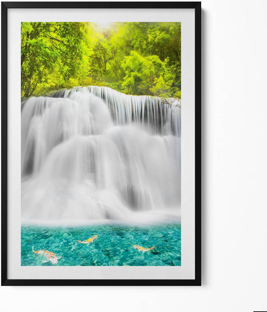 Huai Mae Khamin Wasserfall in Thailand– Wandbild mit Rahmen – Gerahmtes Bild – Wanddekoration – 70x100 cm – Schwarz Rahmen