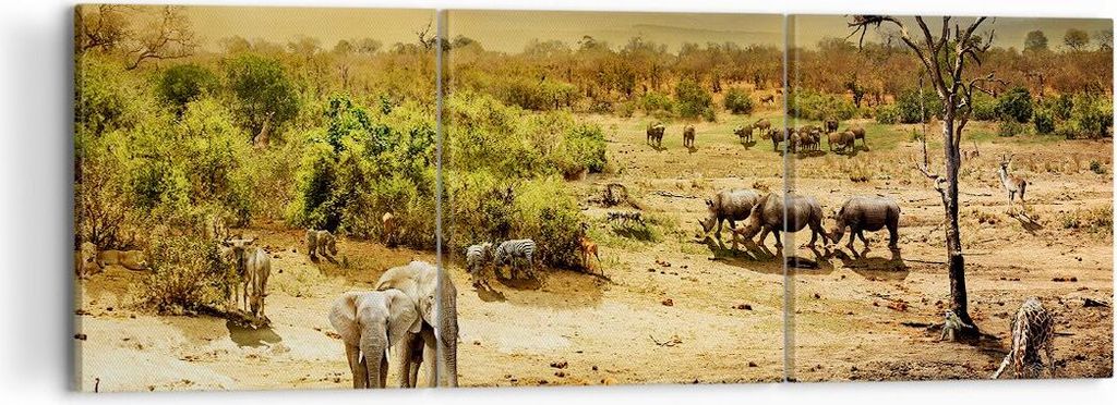 Bild auf Leinwand - Leinwandbild - Safari Tiere - 120x40cm - Wand Bild - Wanddeko - Wandbilder - Leinwanddruck - Bilder - Kunstdruck - Wanddekorati...