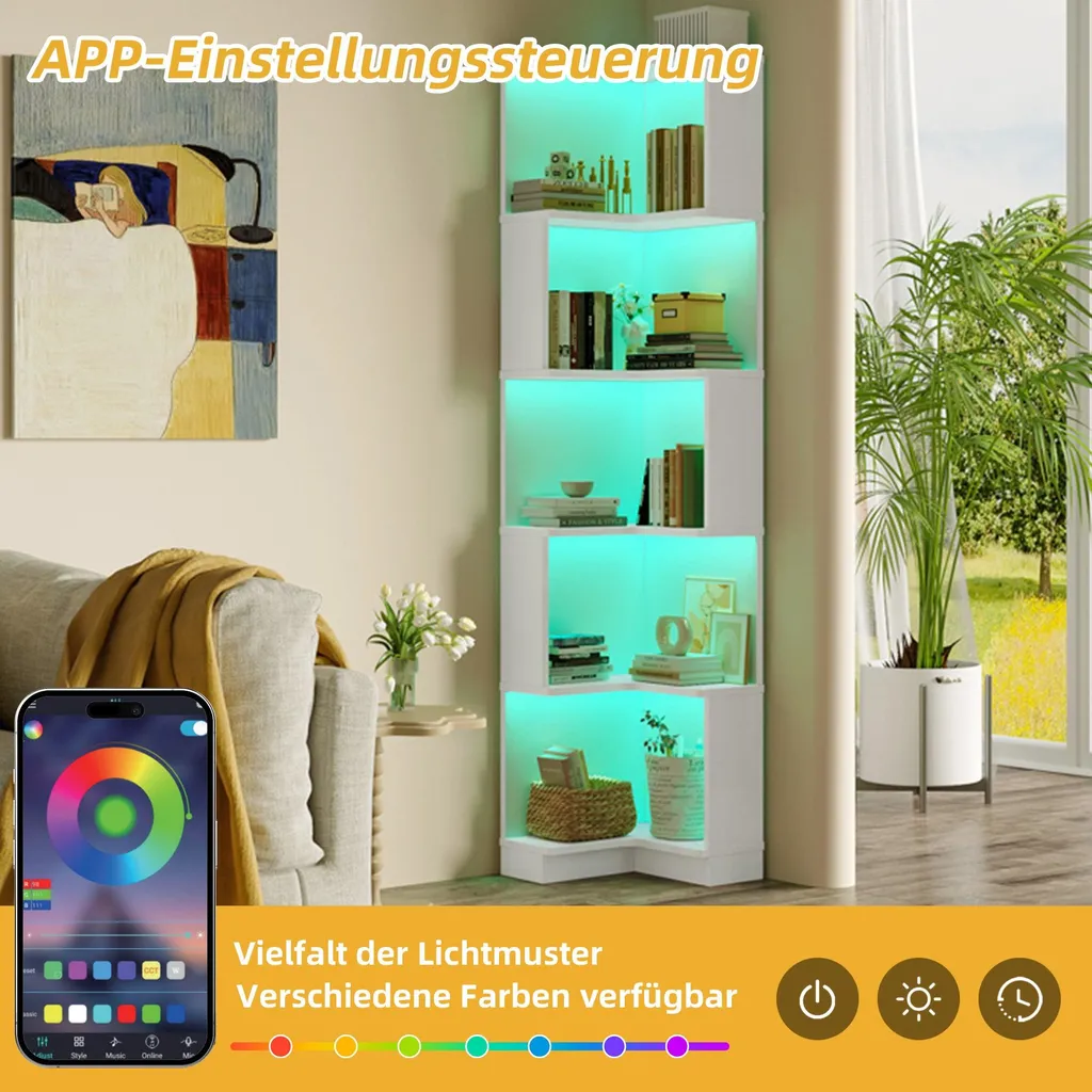 Bibliothèque d'angle gain de place LED - Solution rangement L blanc chic - 5