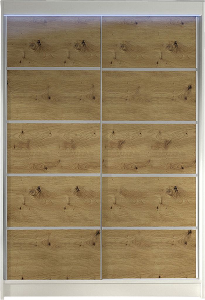 MIRJAN24 Schiebetürenschrank Lino IV, Kleiderschrank vom Hersteller (Weiß / Artisan Eiche, mit RGB LED Beleuchtung)