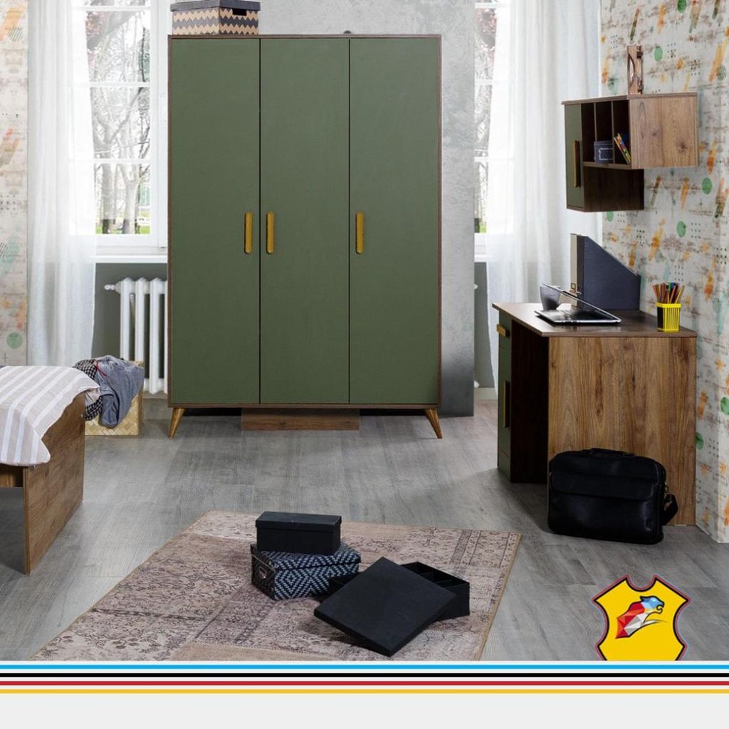 Grünes Jugendzimmer Kinderzimmer Möbel Set Bett Kleiderschrank Kommode 5tlg