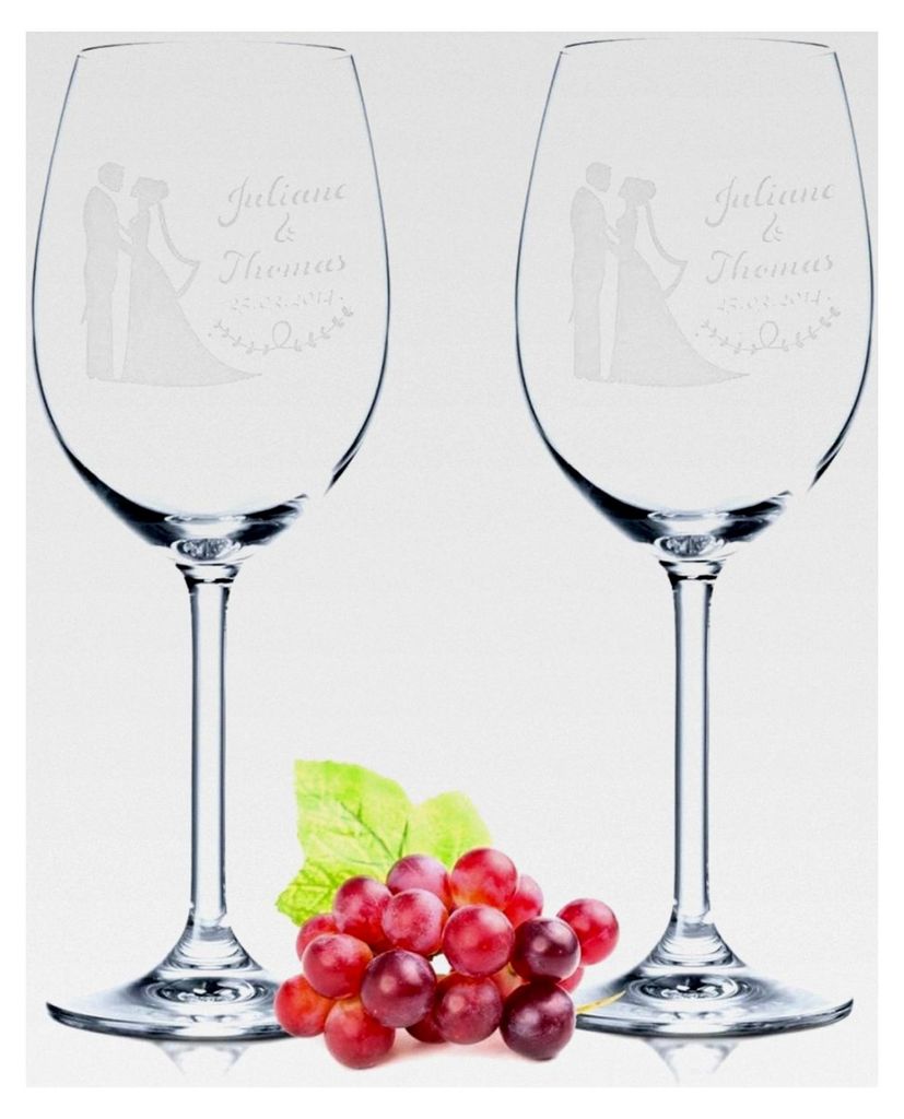 Leonardo Weingläser - Brautpaar Design Set - graviert mit Namen & Datum - inklusive Vintage Holzkiste - Geschenk für das Brautpaar zur Hochzeit, ...
