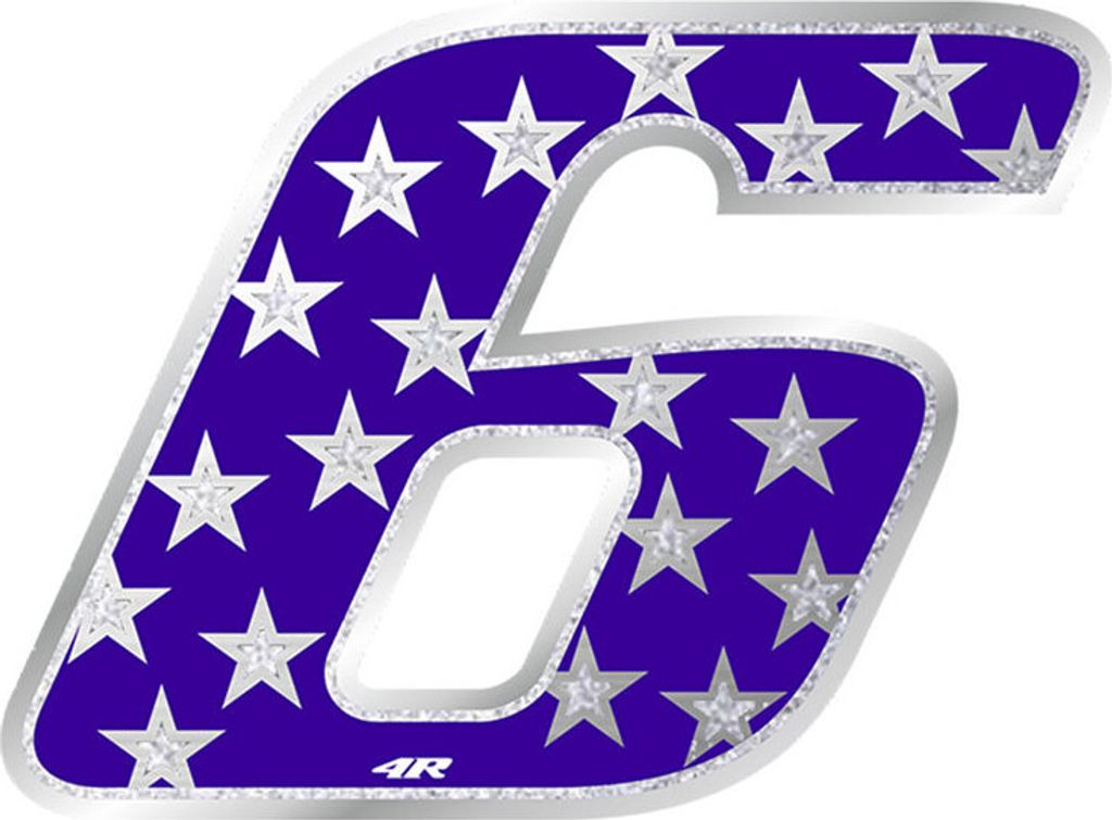Sticker Rennnummer Motorrad "6" Stars 100 x 130 mm