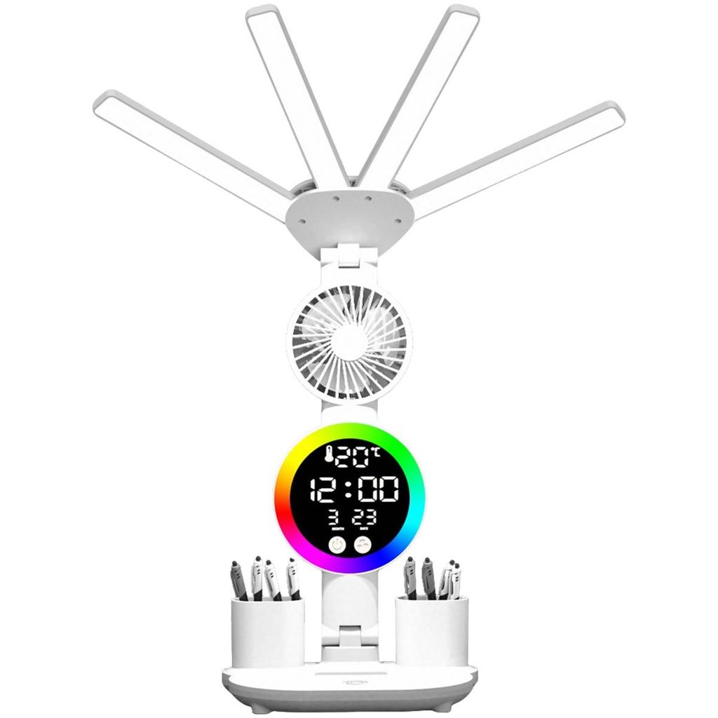 4-Kopf Faltbare Tischleuchte,LED Tischlampe mit Uhr und Produktbild 